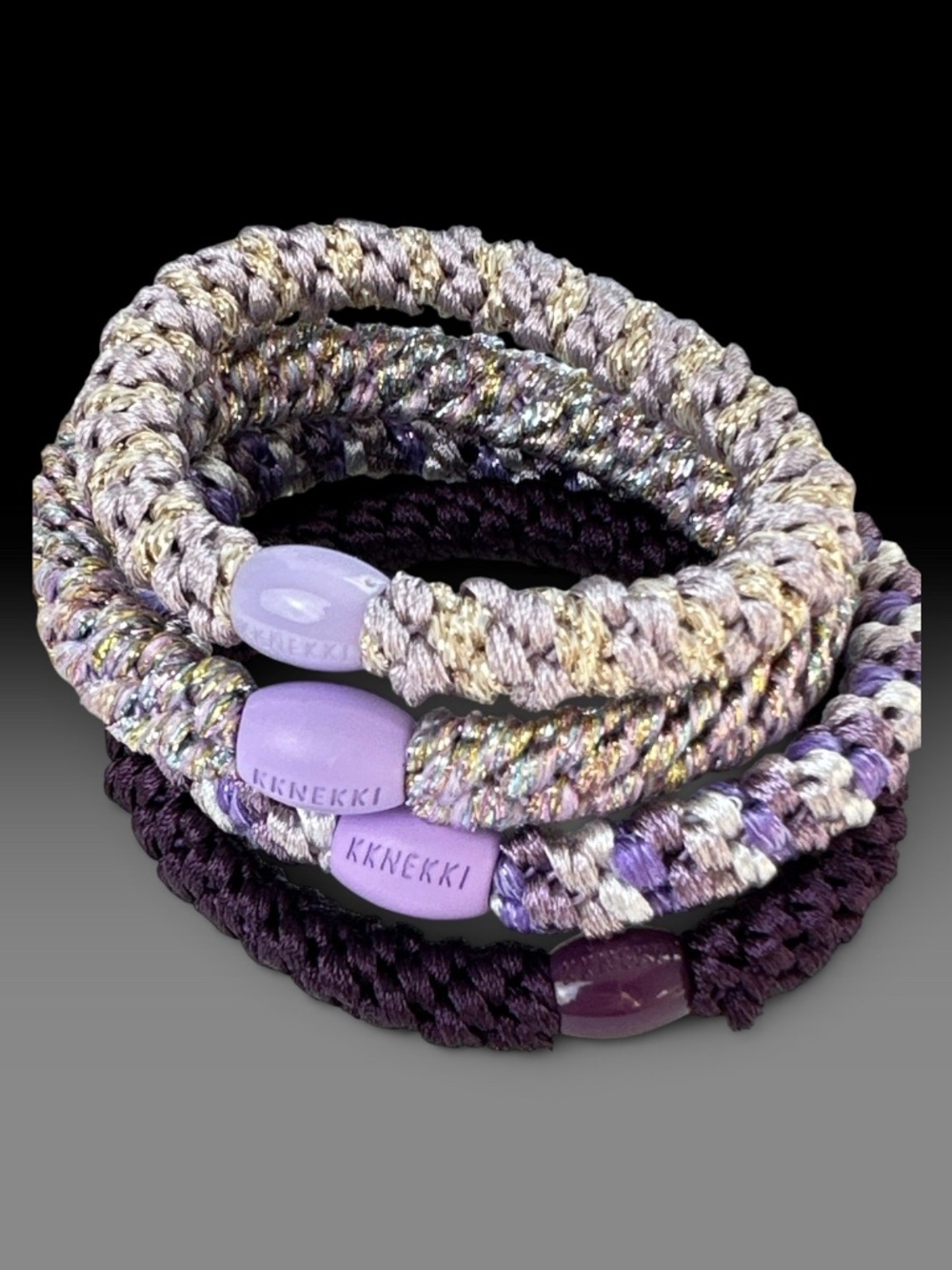 NWT KKNEKKI Authentic Original 4-Bundle Hair Ties Elastics in Purples